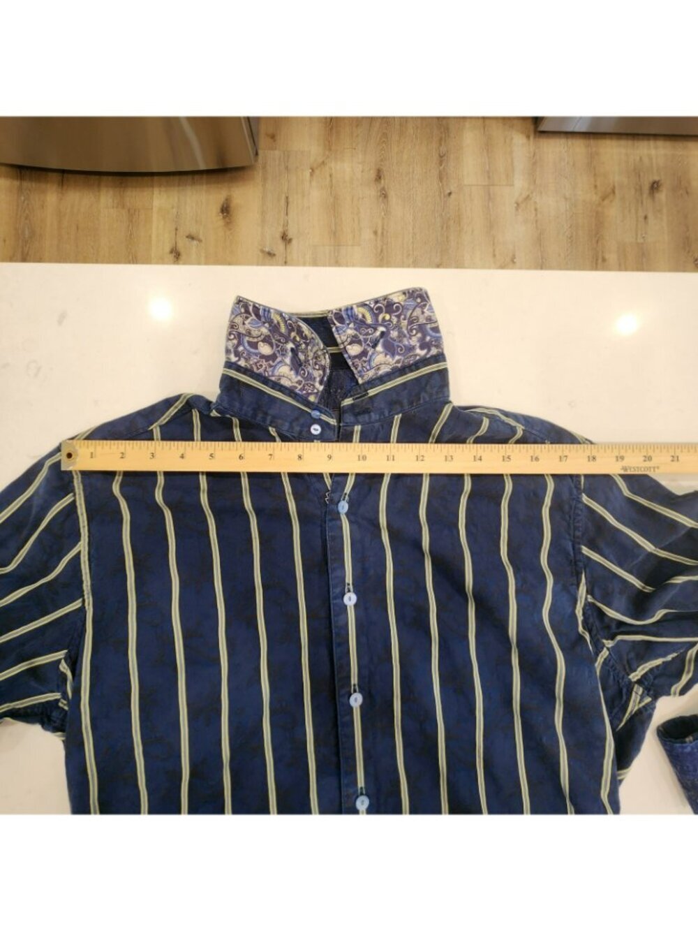 Robert Graham Long Sleeve Shirt Mens Medium Blue Paisley Striped Flip Cuff - Picture 8 of 16